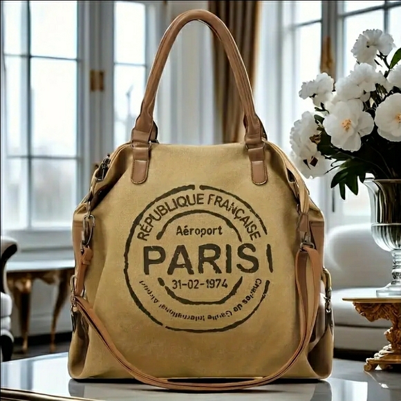 Handbags - NEW! Vintage-Inspired Tan Parisian Woman's Large Capacity Tote Bag